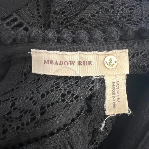Anthropologie Meadow Rue Black Rayon Blouse Sz S Embellished Eyelet Tie Closure - Picture 5 of 7